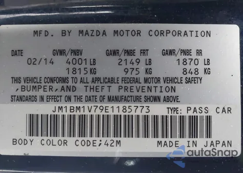 2014 Mazda Mazda3 I Touring z USA, uszkodzony, nr VIN JM1BM1V79E1185773